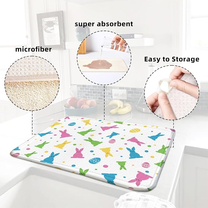 Easter Dish Drying Mat for Kitchen Counter 16''x18'' Microfiber Absorbent - Image 4