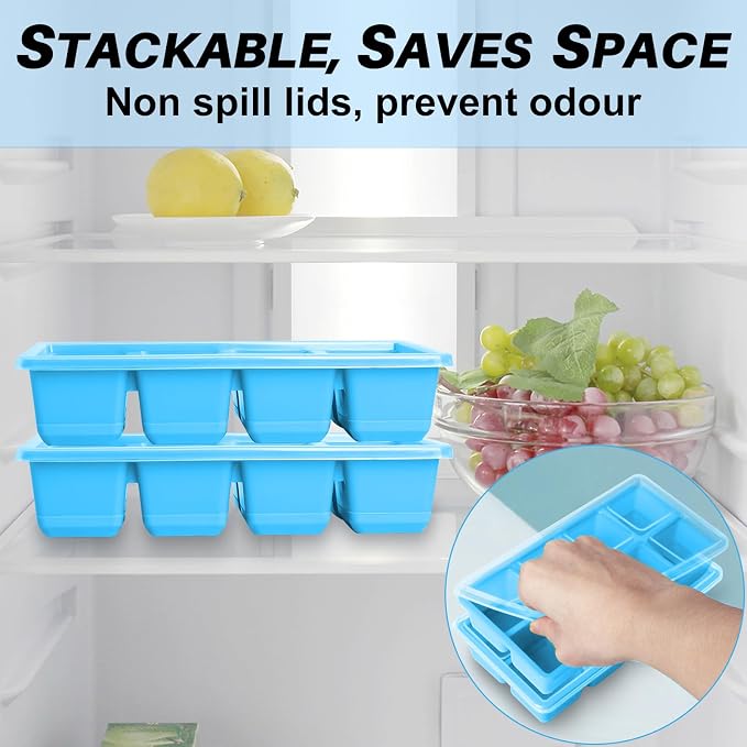 Large Ice Cube Trays, JRISBO 2 Pack Reusable Silicone Ice Cube Molds - Image 3