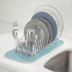 mDesign Kitchen Sink Dish Drainer – Small Metal and Plastic Dish Rack - Image 3
