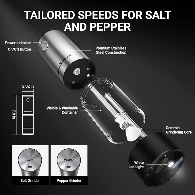 ThermoMaven Upgraded Larger Capacity Electric Salt and Pepper Grinder Set - Image 7