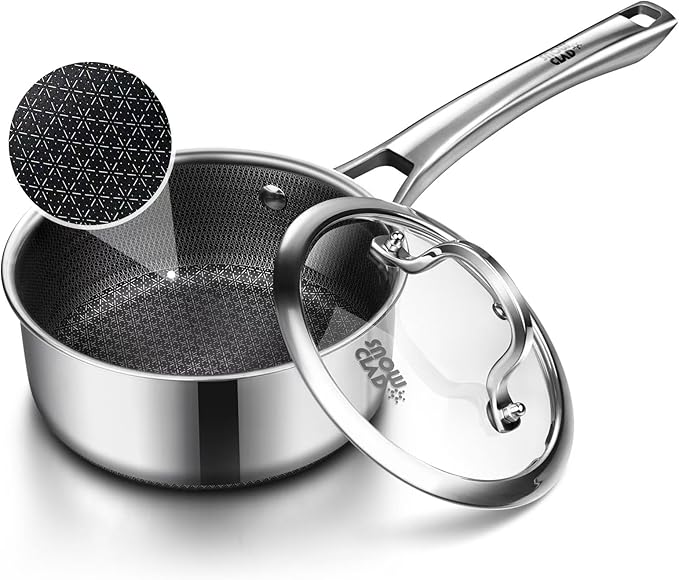 Sauce pan with lid, 1.5 Quart Hybrid Nonstick Sauce pans set, Stainless Steel by SNOWCLAD