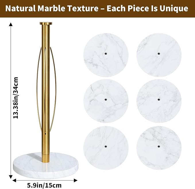 YIGII Marble Base Paper Towel Holder Countertop, Standing Paper Towel Holder - Image 7