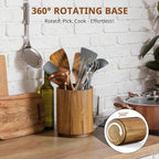 Bivvclaz Acacia Wood Utensil Holder, 360°Rotating 7.2" Utensil Holder - Image 3