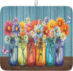 Vintage Floral Dish Drying Mat for Kitchen Counter Rustic Flower Vases Wooden by Unknown