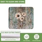 Dish Drying Mat for Kitchen Counter 16 x 18 Inch Rustic Vintage Daisy Floral - Image 5