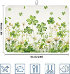 St Patrick's Day Dish Drying Mat 18 x 24 Inch Green Clover Dish Drainer Rack - Image 2