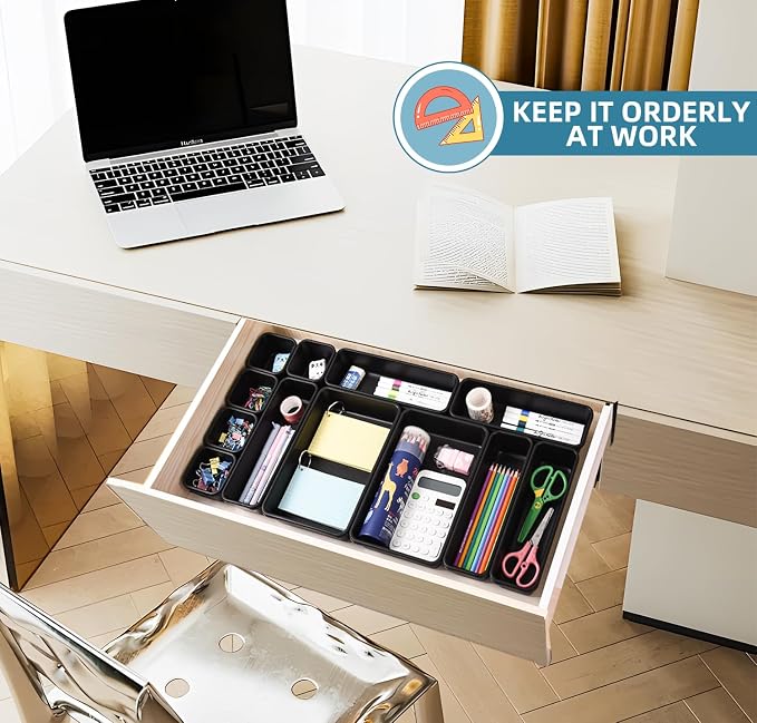 Kutesna 25 PCS Black Drawer Organizer Set, 4 Size Interlocking Plastic Storage - Image 5