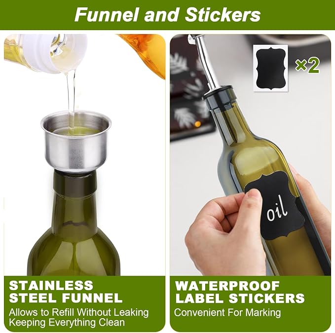 Green Olive Oil Dispenser Bottle - 17oz/500ml Glass Oil and Vinegar Bottles Set - Image 6