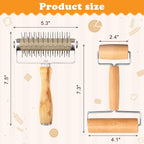 2Pcs Pizza Dough Roller & Dough Docker, Wood Rolling Pin Stainless Steel Dough - Image 4