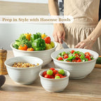 Hasense Porcelain Mixing Bowls, 2.8/2.1/1.0/0.5 Qt, Handmade Large Salad - Image 3
