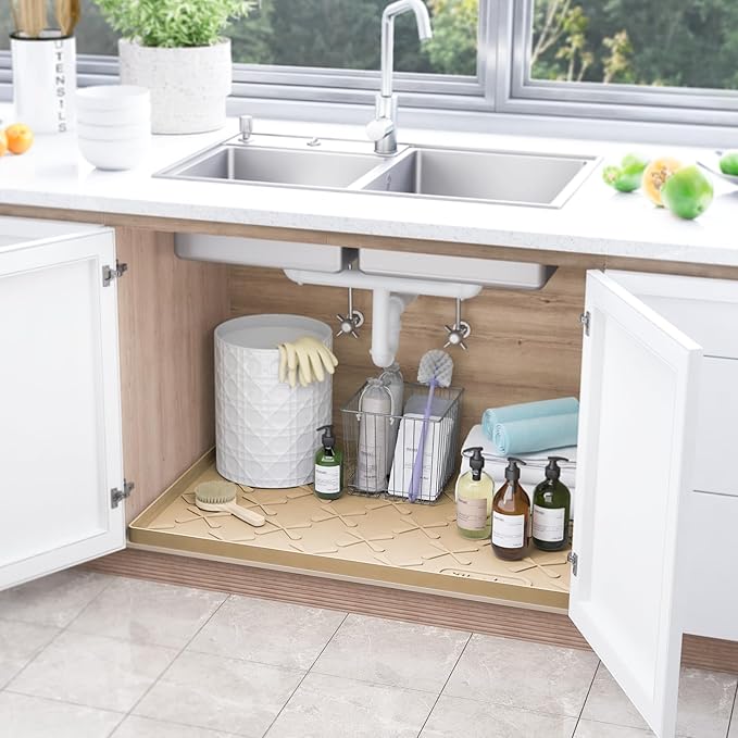 SIKADEER 31" x 22" Under Sink Mat Waterproof, Silicone Mat Kitchen Drawer Shelf - Image 2