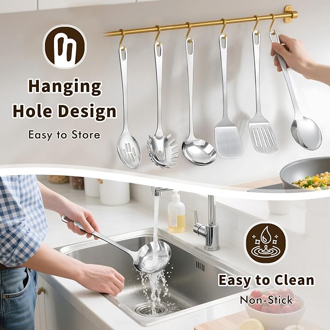 9 Pcs Cooking Utensils Set, Stainless Steel Kitchen Utensils, Heat Resistant - Image 5