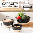 HASENSE Ceramic Mixing Bowls Set of 3, 84/40/20 Oz Black & Beige Stoneware Bowls - Image 3