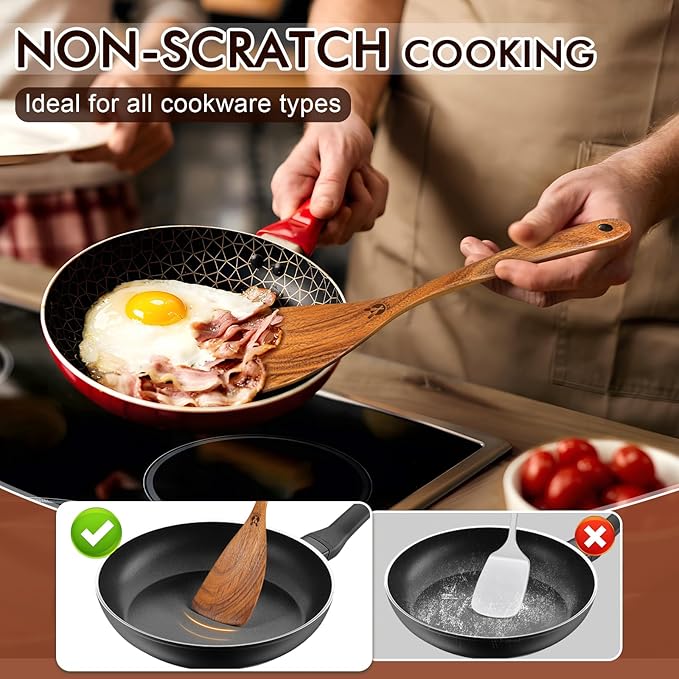 Wooden Spoons for Cooking, Comfortable Grip Wooden Utensil Set for Nonstick - Image 4