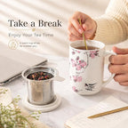 AmorArc Porcelain Tea Mug with Infuser and Lids, 18 Oz Coffee Cup Strainer with - Image 6