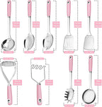 18/0 Stainless Steel Cooking Utensils Set, Heavy Duty Pink Handle - Image 4