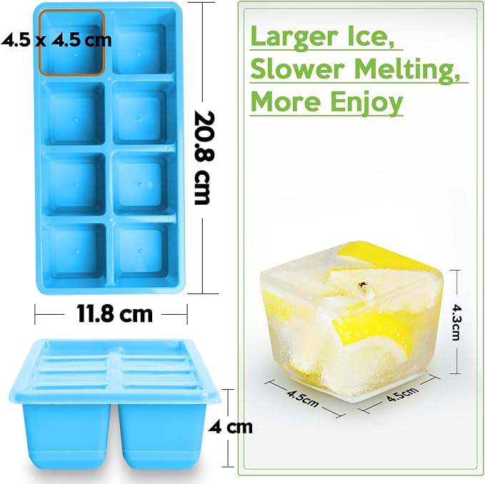 Large Ice Cube Trays, JRISBO 2 Pack Reusable Silicone Ice Cube Molds - Image 6