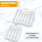Bellsal White Silverware Organizer Kitchen Drawer Organizer Expandable Bamboo - Image 3