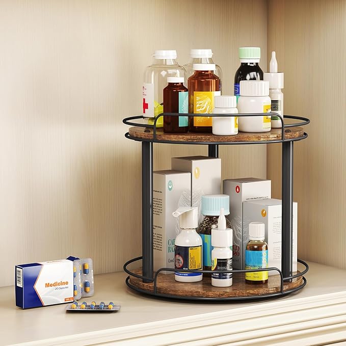 LAMU 12'' Wood Lazy Susan Turntable Organizer - Image 5