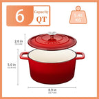Velaze 6 QT Enameled Cast Iron Dutch Oven, Dual Handles Pot - Image 6