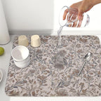 Vintage Floral Dish Drying Mat for Kitchen Counter Brown Antique Flower - Image 6