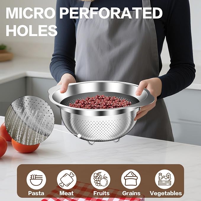 Stainless Steel Colander for Kitchen, 5 Quarts Stainless Steel Strainer - Image 3