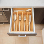Umilife Bamboo Kitchen Drawer Organizer, 8.25 Inch Silverware Utensils Tray - Image 5