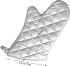 Silver Oven Mitts, Quilted Cotton Lining 13 Inch Oven Gloves, Heat Resistant - Image 3