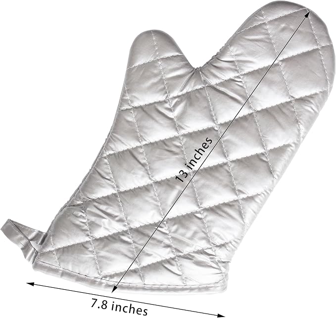 Silver Oven Mitts, Quilted Cotton Lining 13 Inch Oven Gloves, Heat Resistant - Image 3