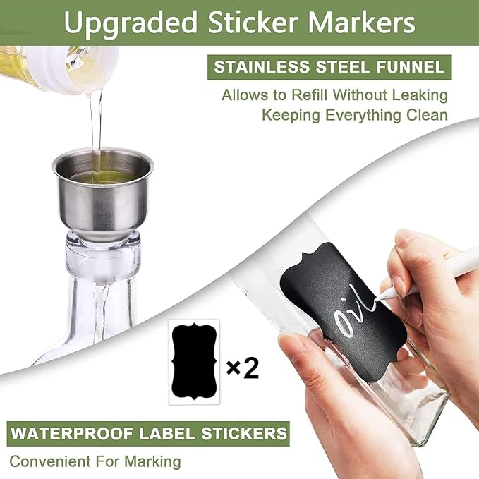 Leaflai Olive Oil Dispenser Bottle, 2 Labels, 1 Brush and 1 Funnel Oil Bottles - Image 6