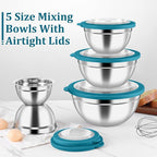 P&P CHEF Mixing Bowls with Visible Airtight Lids Set of 5, 10-Piece Stainless - Image 7