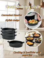 Oval Au Gratin Baking Dishes Set of 4 9" x 5" 19 oz matte black Ceramic Oven - Image 7