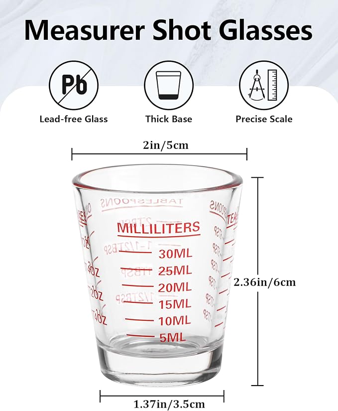 Shot Glasses Measuring Cup Set 4PACK Espresso Shot Glasses Liquid Heavy Glass - Image 2