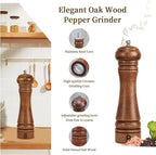 Haomacro Wooden Salt and Pepper Grinder Set Refillable Salt & Pepper Mills - Image 4
