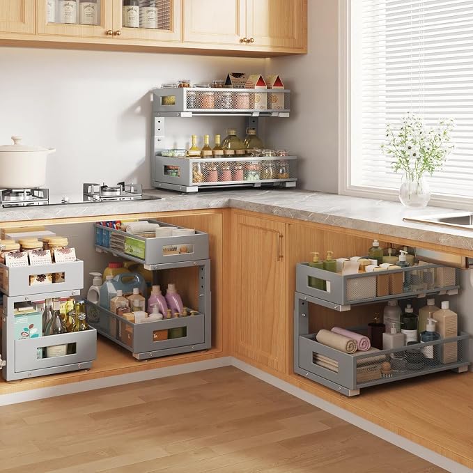 2 Packs 17IN Depth Under Sink Organizer, 2-Tier Pull Out Cabinet Organizer - Image 5
