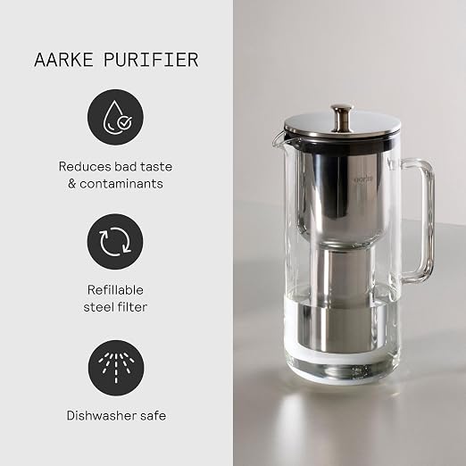 Aarke Purifier Regular Glass Pitcher Bundle w/Steel Filter, 3 Enriched + 1 Pure - Image 5