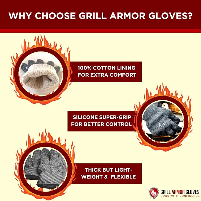 Grill Armor Oven Gloves with Fingers – 932°F Heat, Fire & Cut Resistant Mitts - Image 7
