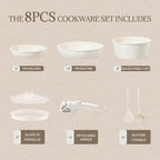 Ceramic Cookware Set Non Stick 8Pcs Pots and Pans Set Detachable Handle - Image 2