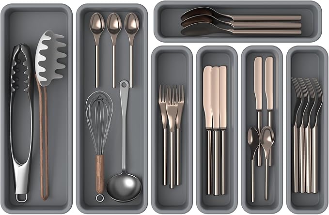 7 Pack Silicone Silverware Drawer Organizer, DIY Free Combination Kitchen by Follow
