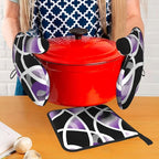 3-Piece Purple Black Abstract Geometric Oven Mitts and Pot Holders Set - Image 3