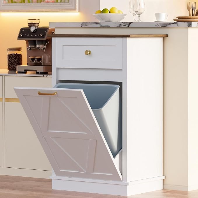 YESHOMY 10 Gallon Tilt-Out Trash Cabinet, Wooden Hidden Garbage Can Holder - Image 3