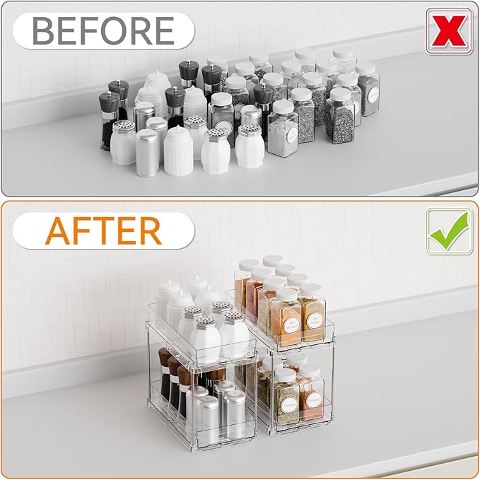 Yieach 2 Pack 2 Tier Vertical Spice Rack Pull Out, 10.4'' Deep Narrow Slide Out - Image 5