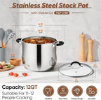 P&P CHEF Stainless Steel Stock Pot, 12 Qt Cooking Soup Pot - Image 2