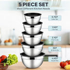E-far Mixing Bowls With Lids Sets of 5, 10-Piece Stainless Steel Salad Metal - Image 2