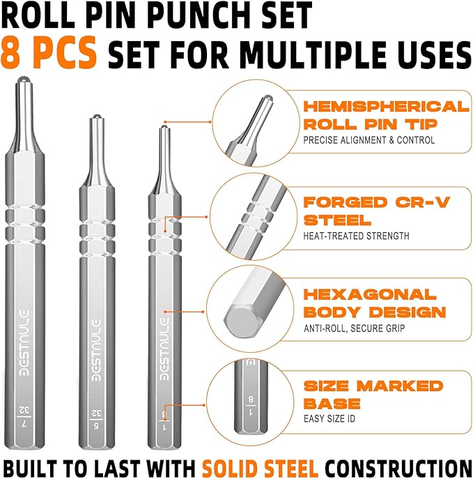 BESTNULE 8 Piece Roll Pin Punch Set, Pin Punch Set, Punch Tools - Image 5
