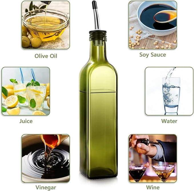Leaflai 2 Pcs Green Glass Olive Oil Dispenser and Vinegar Dispenser Set - Image 5