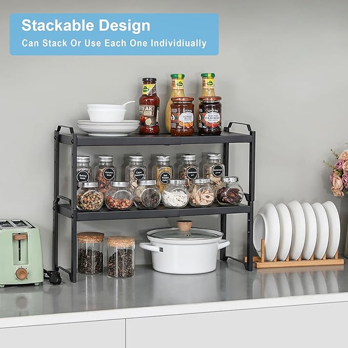 1 Pack Expandable Cabinet Countertop Shelves, Stackable Shelves Organizers - Image 3