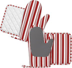 Abstract Red and White Striped Oven Mitts and Pot Holders Set - Image 2