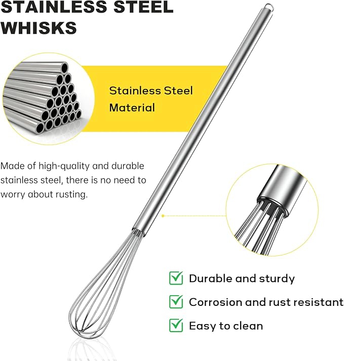 NileHome Mini Whisks Stainless Steel Whisk Set 9" 11"Kitchen Small Wisk Balloon - Image 3