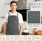 Chef Aprons for Men Women with Large Pockets, Cotton Canvas Water Repellent - Image 6